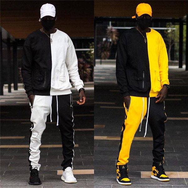 men's tracksuit gym fitness trendy breathable sports suit clothes running jogging sport wear exercise workout stitching hip hop sets me, Gray 
men's tracksuit gym fitness trendy breathable sports suit clothes running jogging sport wear exercise workout stitching hip hop sets me, Gray