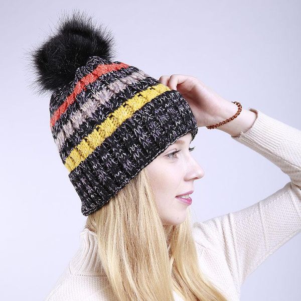winter women hat color matching striped curling fur pompom knitted beanies cap skullies beanies hat for girls womens bonnet, Blue;gray
winter women hat color matching striped curling fur pompom knitted beanies cap skullies beanies hat for girls womens bonnet, Blue;gray