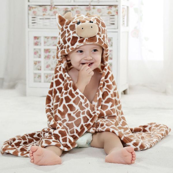 Cute Bear Shaped Baby Hooded Bathrobe Soft Infant Newborn Towel Giraffe Towel Blanket Baby Bath Towel Cartoon Patter Towels