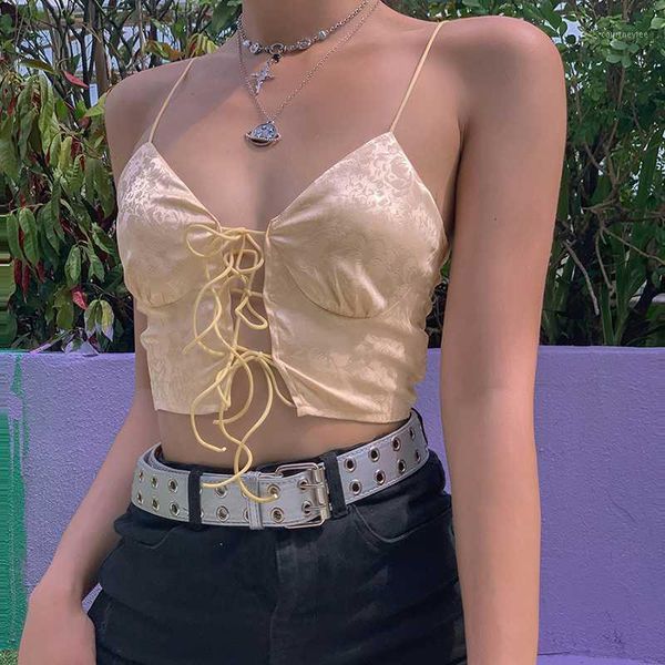 women summer lace up front crop camis fashion floral printed spaghetti strap deep v neck exposed navel camisole, White
women summer lace up front crop camis fashion floral printed spaghetti strap deep v neck exposed navel camisole, White