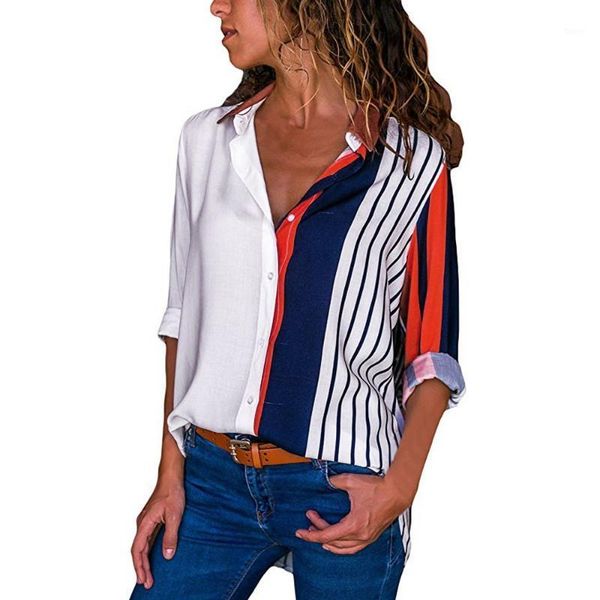 new blouses women casual long sleeve color block stripe button shirts blouse for womens clothing blusa1, White
new blouses women casual long sleeve color block stripe button shirts blouse for womens clothing blusa1, White