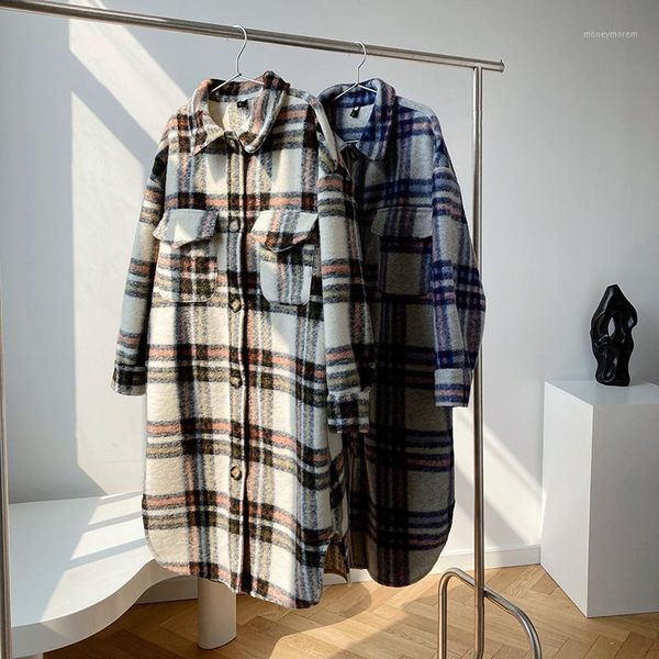 women's wool & blends women coat plaid loose long shirt blouse fashion female coats autumn winter outerwear 2021 jackets trench oversiz, Black
women's wool & blends women coat plaid loose long shirt blouse fashion female coats autumn winter outerwear 2021 jackets trench oversiz, Black