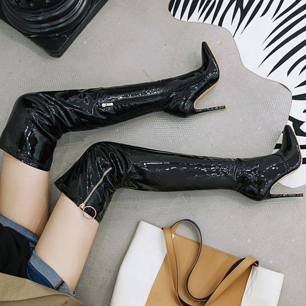 2021 woman on-the-knee patent heels european and women's winter boots pointed finger ux9s, Black
2021 woman on-the-knee patent heels european and women's winter boots pointed finger ux9s, Black