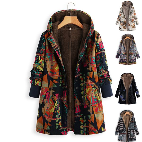 women vintage loose hooded coat floral printed fleeces lining buttoned big size winter warm parka casual outerwear windbreaker 201023, Black;brown
women vintage loose hooded coat floral printed fleeces lining buttoned big size winter warm parka casual outerwear windbreaker 201023, Black;brown