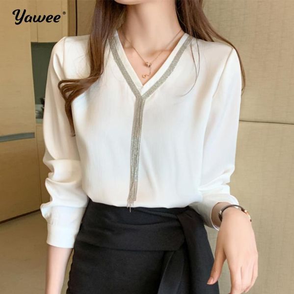 women's blouses & shirts 2021 autumn korean loose long sleeve v-neck white women office lady solid fashion blusas
women's blouses & shirts 2021 autumn korean loose long sleeve v-neck white women office lady solid fashion blusas
