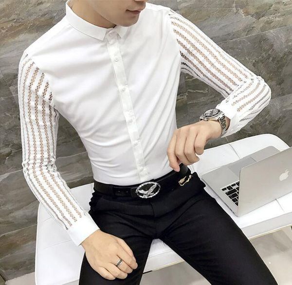 new all-match personality nightclub men's long sleeve shirt male fashion show lace decorative shirts man stylist costumes 1, White;black
new all-match personality nightclub men's long sleeve shirt male fashion show lace decorative shirts man stylist costumes 1, White;black