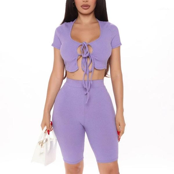 ribbed elastic 2 piece set women short sleeve lace up crop and shorts matching set casual jogging tracksuit outfits1, White
ribbed elastic 2 piece set women short sleeve lace up crop and shorts matching set casual jogging tracksuit outfits1, White