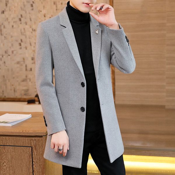 2019 windbreaker youth slim middle long men's woolen coat, Tan;black
2019 windbreaker youth slim middle long men's woolen coat, Tan;black