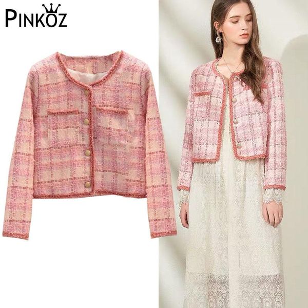 pinkoz elegant single breasted long sleeve tweed pink plaid buttons lady jacket slim short fashion casual caot jacket chic, Black;brown
pinkoz elegant single breasted long sleeve tweed pink plaid buttons lady jacket slim short fashion casual caot jacket chic, Black;brown