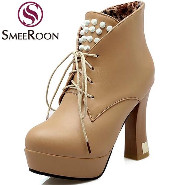 Smeeroon high heels ankle boots for women popular round toe boots simple fashion lace up keep warm winter office shoes, Black
Smeeroon high heels ankle boots for women popular round toe boots simple fashion lace up keep warm winter office shoes, Black