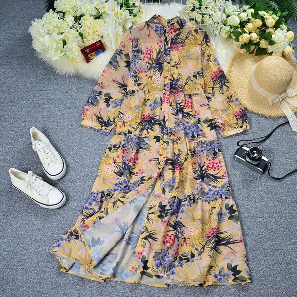 sweet holiday style printed single breasted sleeve dress chiffon small fresh elegant long skirt, Black;gray
sweet holiday style printed single breasted sleeve dress chiffon small fresh elegant long skirt, Black;gray