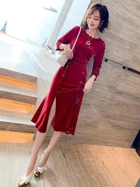 goddess flower petal collar slim waist double-breasted split velvet dress women's 2020 autumn new1, Gray
goddess flower petal collar slim waist double-breasted split velvet dress women's 2020 autumn new1, Gray