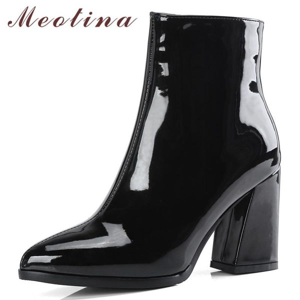 meotina women ankle boots winter patent leather thick high heels short boots zip pointed toe shoes female autumn plus size 33-43, Black
meotina women ankle boots winter patent leather thick high heels short boots zip pointed toe shoes female autumn plus size 33-43, Black