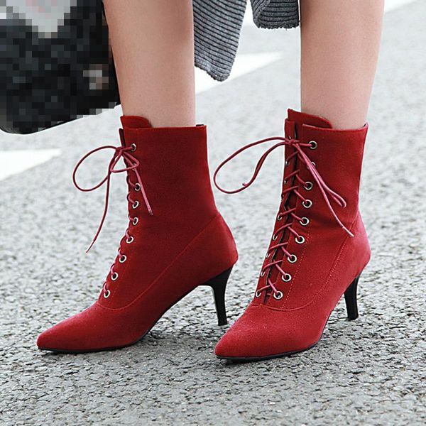 brand new classic big size 43 thin high heels pointed toe shoelaces elegant office lady women shoes ankle boots, Black
brand new classic big size 43 thin high heels pointed toe shoelaces elegant office lady women shoes ankle boots, Black