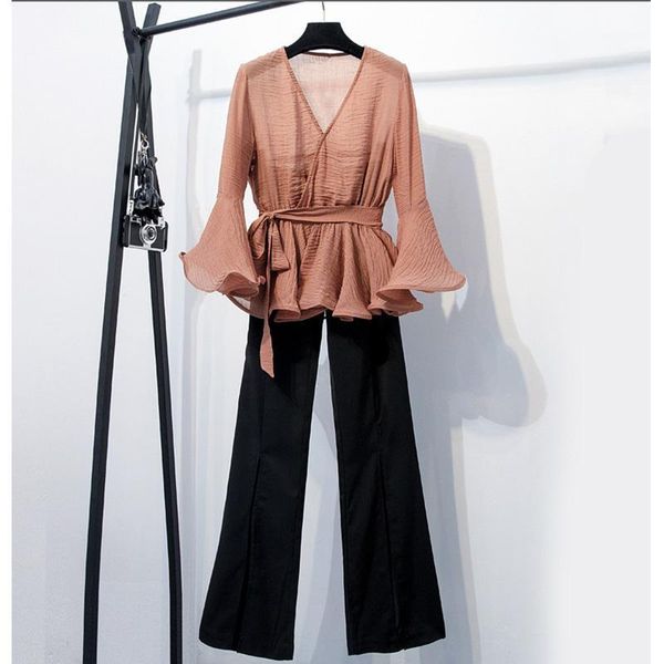 women two piece outfits temperament office suit autumn new autumn bell-bottoms fashion chiffon two-piece suit club outfits1, Gray
women two piece outfits temperament office suit autumn new autumn bell-bottoms fashion chiffon two-piece suit club outfits1, Gray