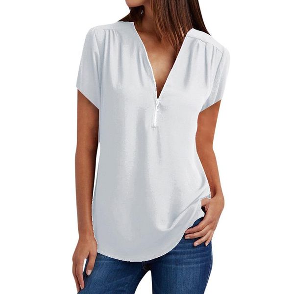 women's blouses & shirts woman summer zipper chiffon fashion casual loose blouse female solid color v-neck short sleeve plus size s-5x, White
women's blouses & shirts woman summer zipper chiffon fashion casual loose blouse female solid color v-neck short sleeve plus size s-5x, White