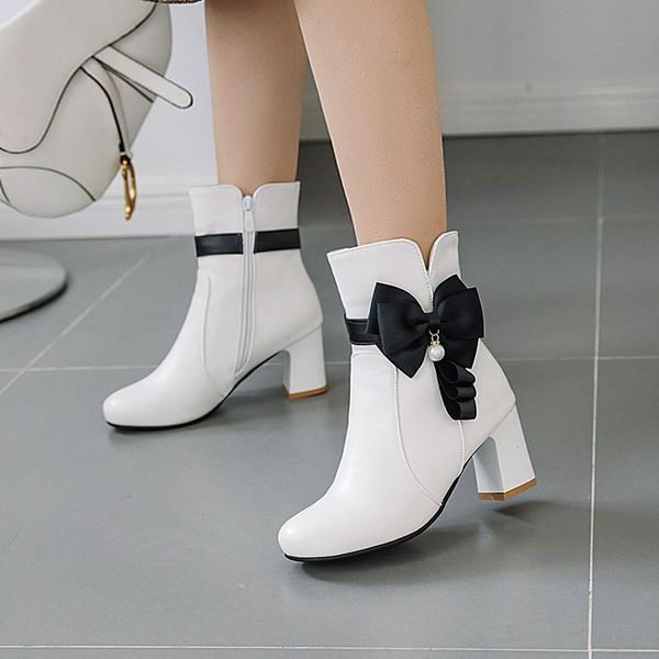 party style comfortable round toe ankle boots fashion color matching bow zipper white pink black thick high heel riding boots
party style comfortable round toe ankle boots fashion color matching bow zipper white pink black thick high heel riding boots