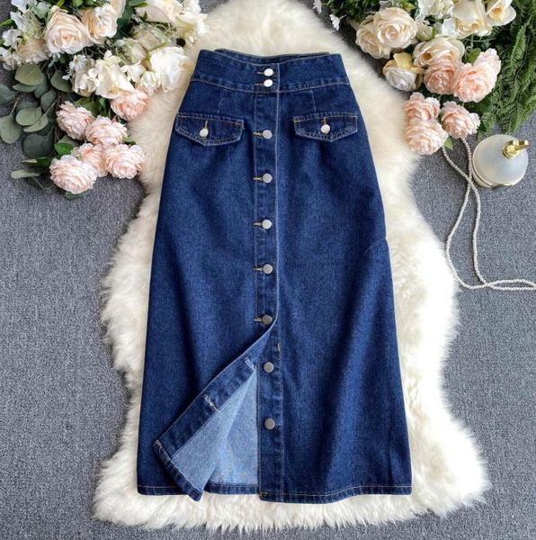 2021 summer high waist single breasted denim female dark blue casual to-line skirt q753 657u, Black
2021 summer high waist single breasted denim female dark blue casual to-line skirt q753 657u, Black