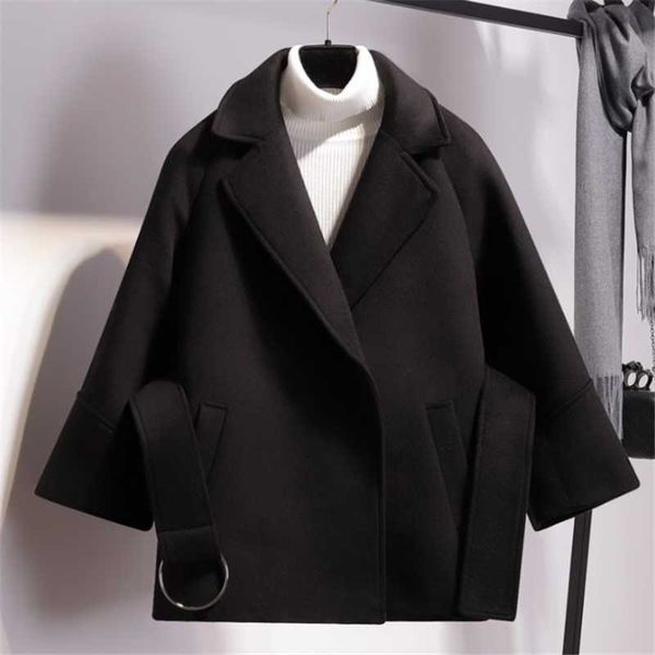 women's autumn and winter fashion simple thick student cloak short woolen coat, Black
women's autumn and winter fashion simple thick student cloak short woolen coat, Black