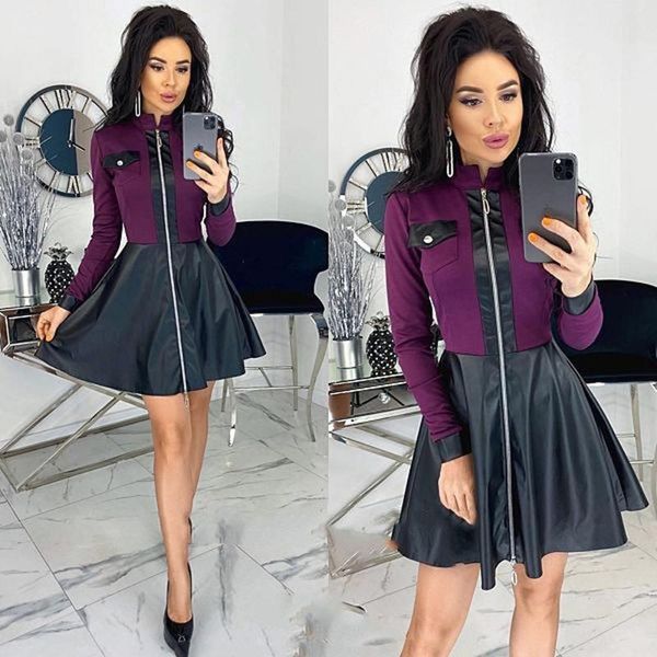 vintage women autumn fashion dress a-line color block slim zipper faux leather short dresses plus size 2xl 2020 new female, Black;gray
vintage women autumn fashion dress a-line color block slim zipper faux leather short dresses plus size 2xl 2020 new female, Black;gray