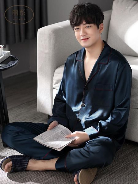 men's sleepwear autumn long sleeve pajama sets men ice silk warm matching loungewear pajamas satin pyjama femme hiver household clothes, Black;brown
men's sleepwear autumn long sleeve pajama sets men ice silk warm matching loungewear pajamas satin pyjama femme hiver household clothes, Black;brown