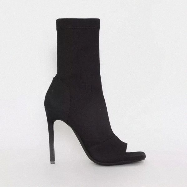 women's peep toe ankle sock boots cut out spring autumn female stretch fabric elastic woman high heels ladies breathable fashion #m22v, Black
women's peep toe ankle sock boots cut out spring autumn female stretch fabric elastic woman high heels ladies breathable fashion #m22v, Black