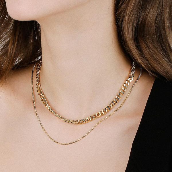 trendy double layer necklace for women men christmas party jewelry link chain chokers vintage gold color solid metal, Silver
trendy double layer necklace for women men christmas party jewelry link chain chokers vintage gold color solid metal, Silver