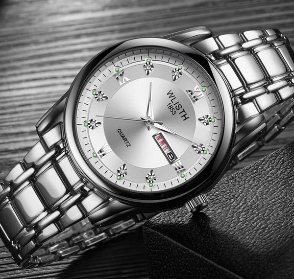 wlisth men white sports stainless steel watch men with double calendar dial set with diamond, Slivery;brown
wlisth men white sports stainless steel watch men with double calendar dial set with diamond, Slivery;brown