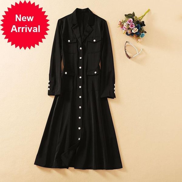 new spring 2021 new fall design lapel temperament dressed black feminine soft long sleeve elegant party dress p6a9, Black;gray