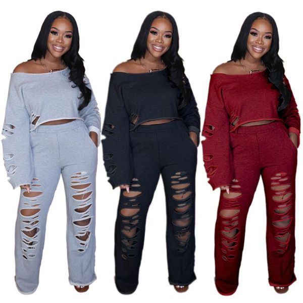 women's tracksuits two piece sets women solid plus size ripped casual lady's high waist loose pants + o-neck sport wholesale drop, Gray
women's tracksuits two piece sets women solid plus size ripped casual lady's high waist loose pants + o-neck sport wholesale drop, Gray