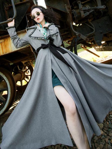 women trench coat belted hepburn style swing coat full sleeves flared maxi, Tan;black
women trench coat belted hepburn style swing coat full sleeves flared maxi, Tan;black