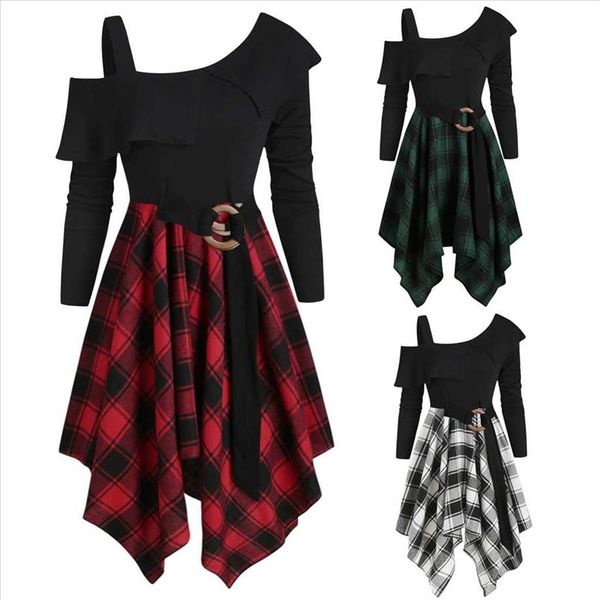 party dress womne dress plaid skew neck belted handkerchief irregular dresses plus size dresss vestidos robe femme 40, Black;gray
party dress womne dress plaid skew neck belted handkerchief irregular dresses plus size dresss vestidos robe femme 40, Black;gray