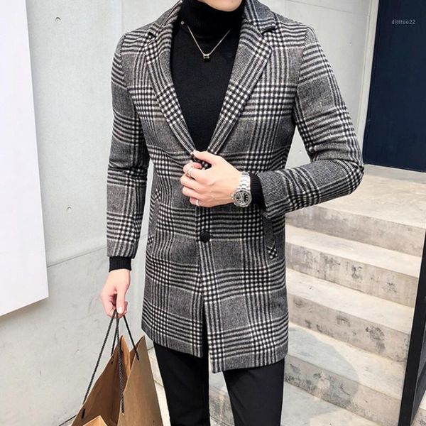 men's wool & blends winter men long coat classic plaid woolen overcoat single breasted office work man slim fit trench coats sobretudo1, Black
men's wool & blends winter men long coat classic plaid woolen overcoat single breasted office work man slim fit trench coats sobretudo1, Black