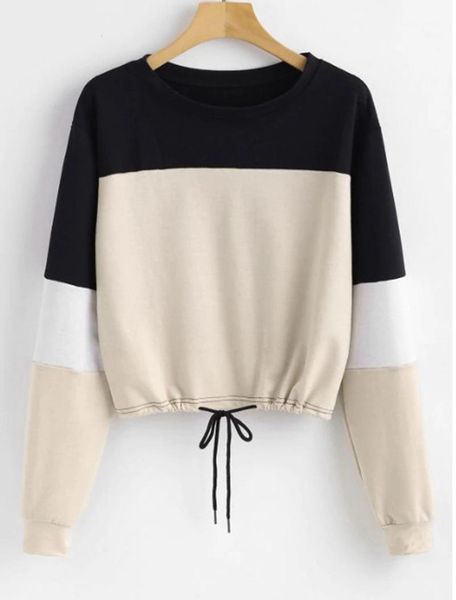women's hoodies & sweatshirts 2021 autumn women's sweatshirt round neck long sleeve hem with drawstring color matching casual temp, Black
women's hoodies & sweatshirts 2021 autumn women's sweatshirt round neck long sleeve hem with drawstring color matching casual temp, Black