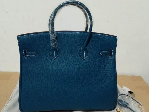 realfine888 bags 3a perkin 20-25-30-35-40cm taurillon grainy leather middle blue color totes handbag lock and keys double handles purse with