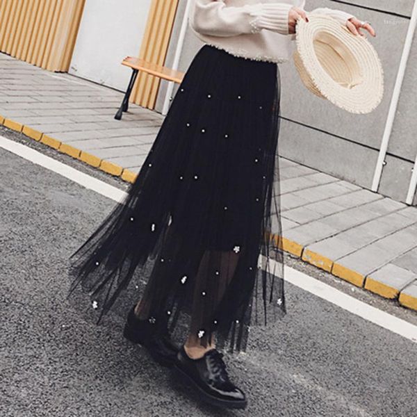 pearl mesh skirt women sweet lace straight long skirt girls midi pleated summer autumn streetwear casual korean elastic1, Black
pearl mesh skirt women sweet lace straight long skirt girls midi pleated summer autumn streetwear casual korean elastic1, Black