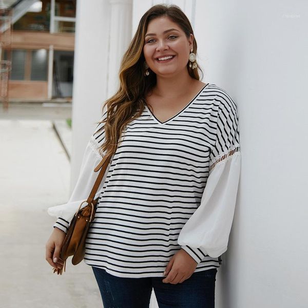 women's blouses & shirts loose oversized plus size blouse 2021 spring autumn v neck lantern long sleeve striped white and black ladies
women's blouses & shirts loose oversized plus size blouse 2021 spring autumn v neck lantern long sleeve striped white and black ladies