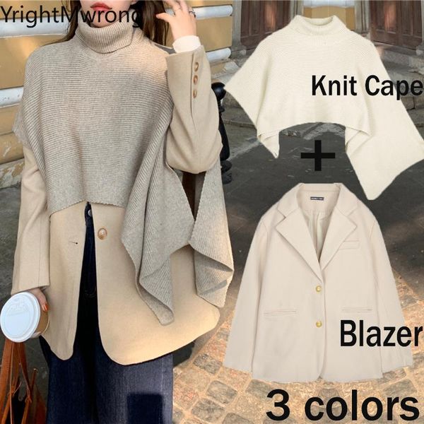 blazer lapel v-neck casual fashion solid wool coat with knit cape warm scarf women korean two piece matching set suit fall 2020, White;black
blazer lapel v-neck casual fashion solid wool coat with knit cape warm scarf women korean two piece matching set suit fall 2020, White;black