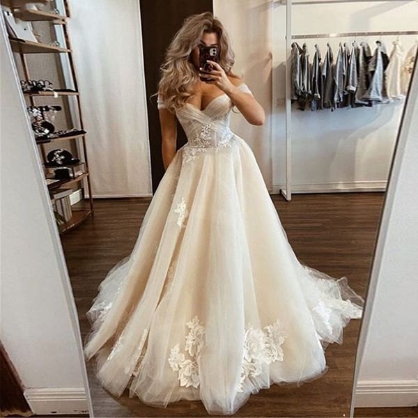 princess design off shoulder wedding dresses flower appliques lace tulle a line bridal gowns corset back vestido de noiva, White
princess design off shoulder wedding dresses flower appliques lace tulle a line bridal gowns corset back vestido de noiva, White