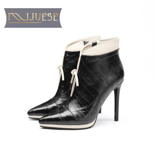 boots mljuese 2021 women ankle cow leather rome lace up pointed toe platform stiletto thin heel high, Black
boots mljuese 2021 women ankle cow leather rome lace up pointed toe platform stiletto thin heel high, Black