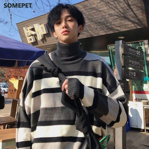 men's sweaters turtleneck men striped simple all-match loose 2xl harajuku chic korean mens clothing knitting fashionable, White;black
men's sweaters turtleneck men striped simple all-match loose 2xl harajuku chic korean mens clothing knitting fashionable, White;black