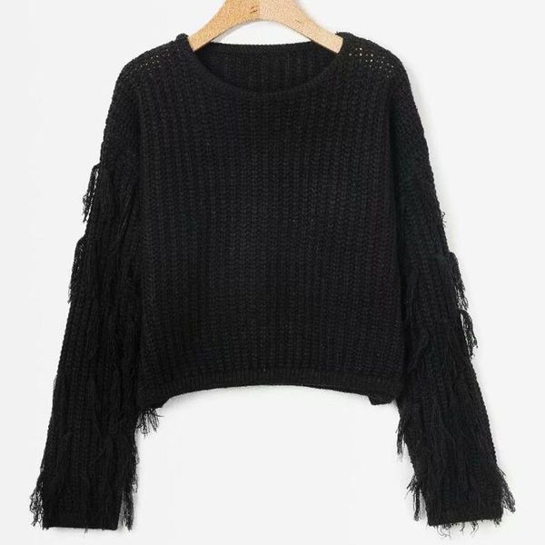 sweater autumn and winter women loose pullover sweater tassel long-sleeved round neck knitted, White;black
sweater autumn and winter women loose pullover sweater tassel long-sleeved round neck knitted, White;black
