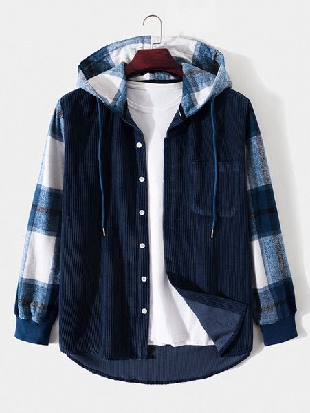 men plaid drawstring button front corduroy hooded coat l1my#, Black;brown
men plaid drawstring button front corduroy hooded coat l1my#, Black;brown