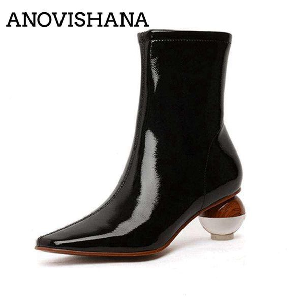anovishana ankle boots for women strange heels pointed toe zipper solid patent leather booties big size 33-43 female mujer b1545, Black
anovishana ankle boots for women strange heels pointed toe zipper solid patent leather booties big size 33-43 female mujer b1545, Black