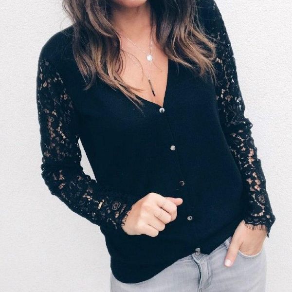 women's loose long sleeve v-neck shirt fashion casual ladies blouse, White