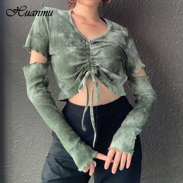 women's t-shirt long-sleeved v neck ribbed cropped female fashion drawstring tie up ruched exposed navel inner base crop top, White
women's t-shirt long-sleeved v neck ribbed cropped female fashion drawstring tie up ruched exposed navel inner base crop top, White