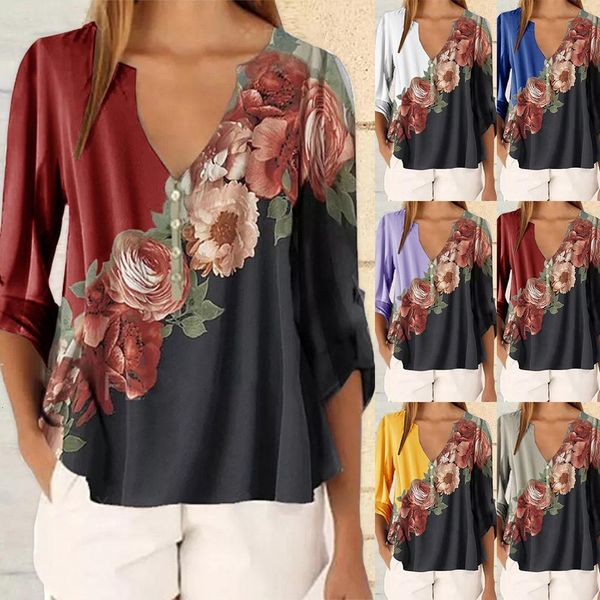 fashion floral printed t shirts summer womens 3/4 bell sleeve deep v neck casual loose female plus size shirt, White
fashion floral printed t shirts summer womens 3/4 bell sleeve deep v neck casual loose female plus size shirt, White