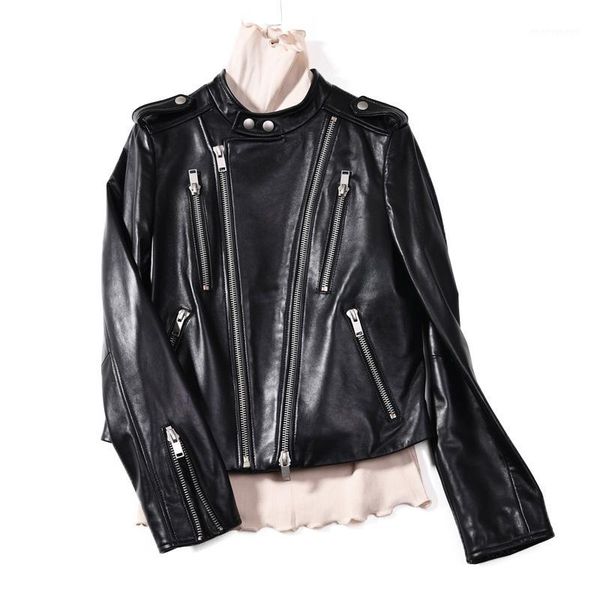 women's leather & faux genuine jacket women clothes 2021 slim women's coat vintage spring autumn zipper cool real sheepskin high q, Black
women's leather & faux genuine jacket women clothes 2021 slim women's coat vintage spring autumn zipper cool real sheepskin high q, Black