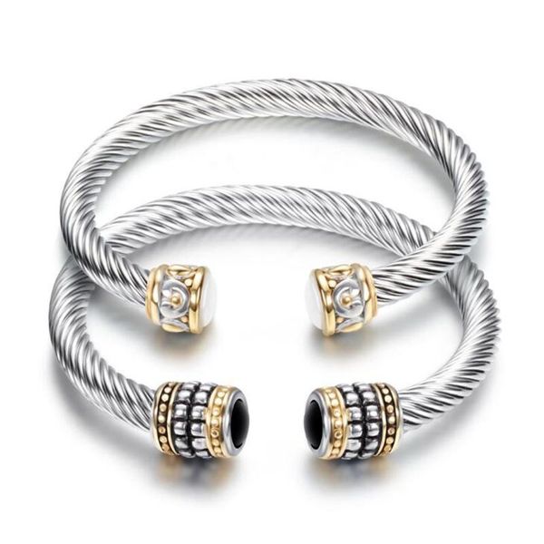 bangle european and american retro titanium steel twisted wire gold two-color bracelet, stainless cable bracelet inlaid semi-prec, Black
bangle european and american retro titanium steel twisted wire gold two-color bracelet, stainless cable bracelet inlaid semi-prec, Black