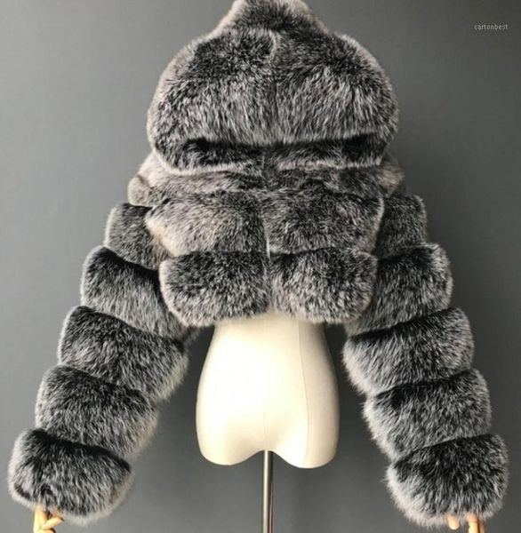 women's fur & faux winter coat women 2021 fashion imitation stitching hooded short female jacket1, Black
women's fur & faux winter coat women 2021 fashion imitation stitching hooded short female jacket1, Black